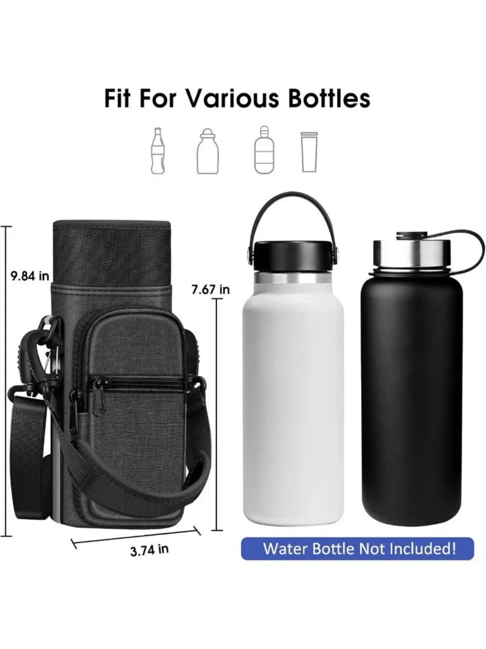 Adjustable Water Bottle Carrier Sling Bag with Pockets for Hiking & Travel